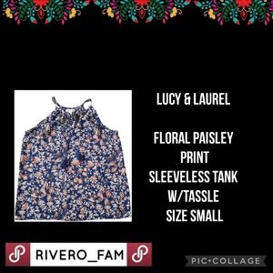 LUCY & LAUREL | FLORAL PAISLEY PRINT SLEEVELESS TANK W/TASSLE | SIZE SMALL